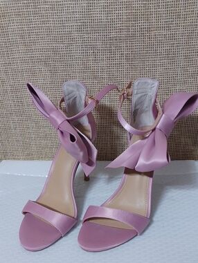 Express Pink Satin Bow Ankle-Strap Heels